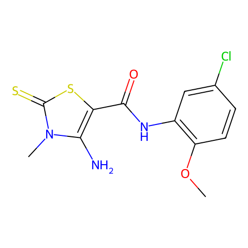 4-amino-N-(5-chloro-2-methoxyphenyl)-3-methyl-2-sulfanylidene-2,3-dihydro-1,3-thiazole-5-carboxamide structure