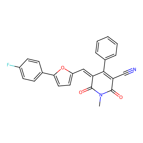 (5Z)-5-[[5-(4-fluorophenyl)furan-2-yl]methylidene]-1-methyl-2,6-dioxo-4-phenylpyridine-3-carbonitrile structure