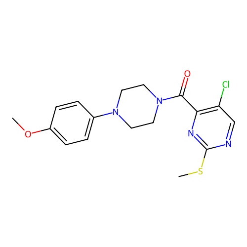 5-chloro-4-[4-(4-methoxyphenyl)piperazine-1-carbonyl]-2-(methylsulfanyl)pyrimidine structure