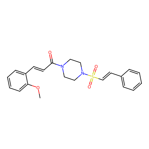 (E)-3-(2-methoxyphenyl)-1-[4-[(E)-2-phenylethenyl]sulfonylpiperazin-1-yl]prop-2-en-1-one structure