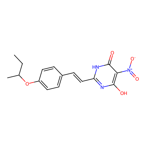 (E)-2-(4-(sec-butoxy)styryl)-6-hydroxy-5-nitropyrimidin-4(3H)-one structure