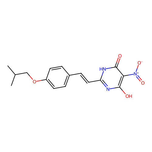 (E)-6-hydroxy-2-(4-isobutoxystyryl)-5-nitropyrimidin-4(3H)-one structure