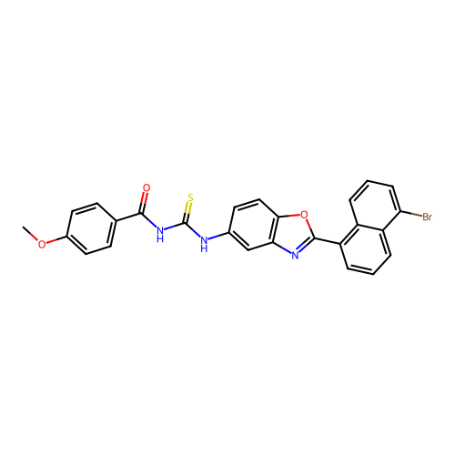 N-((2-(5-bromonaphthalen-1-yl)benzo[d]oxazol-5-yl)carbamothioyl)-4-methoxybenzamide structure