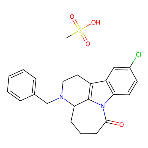 3,7a-Diazacyclohepta(jk)fluoren-7(1H)-one, 2,3,3a,4,5,6-hexahydro-10-chloro-3-(phenylmethyl)-,(+-)-, monomethanesulfonate structure