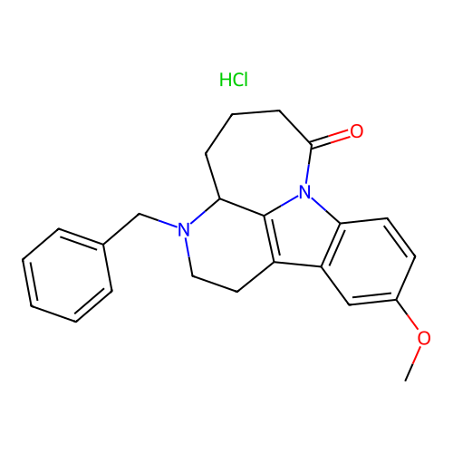 3,7a-Diazacyclohepta(jk)fluoren-7(1H)-one, 2,3,3a,4,5,6-hexahydro-10-methoxy-3-(phenylmethyl)-, monohydrochloride, (+-)- structure