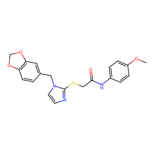 2-({1-[(2H-1,3-benzodioxol-5-yl)methyl]-1H-imidazol-2-yl}sulfanyl)-N-(4-methoxyphenyl)acetamide structure
