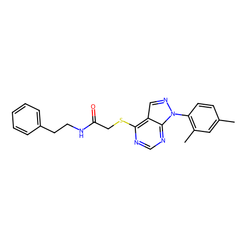 2-{[1-(2,4-dimethylphenyl)-1H-pyrazolo[3,4-d]pyrimidin-4-yl]sulfanyl}-N-(2-phenylethyl)acetamide structure
