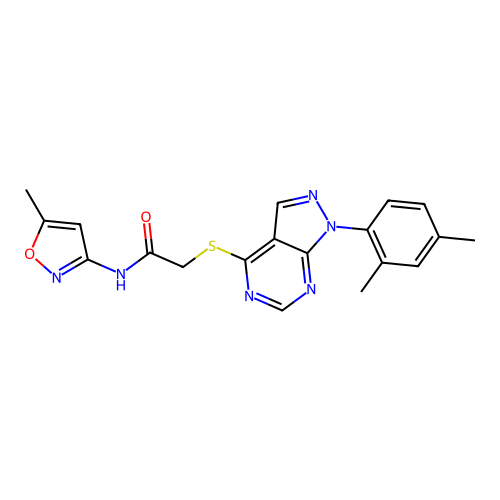2-((1-(2,4-dimethylphenyl)-1H-pyrazolo[3,4-d]pyrimidin-4-yl)thio)-N-(5-methylisoxazol-3-yl)acetamide structure