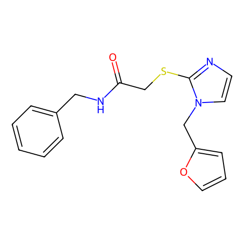N-benzyl-2-[1-(furan-2-ylmethyl)imidazol-2-yl]sulfanylacetamide structure