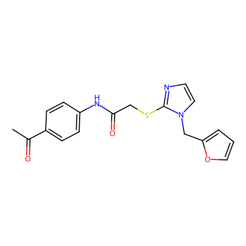 N-(4-acetylphenyl)-2-[1-(furan-2-ylmethyl)imidazol-2-yl]sulfanylacetamide structure