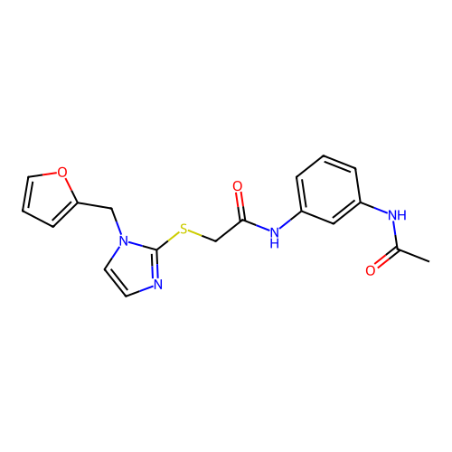 N-(3-acetamidophenyl)-2-[1-(furan-2-ylmethyl)imidazol-2-yl]sulfanylacetamide structure