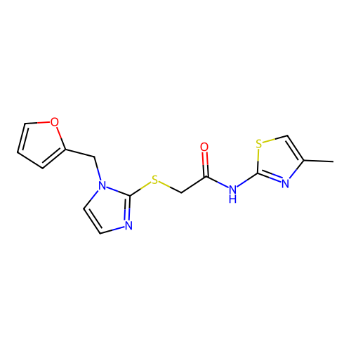 2-((1-(furan-2-ylmethyl)-1H-imidazol-2-yl)thio)-N-(4-methylthiazol-2-yl)acetamide structure