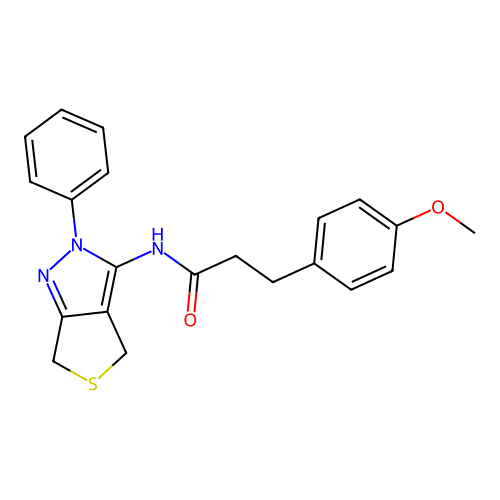 3-(4-methoxyphenyl)-N-(2-phenyl-4,6-dihydrothieno[3,4-c]pyrazol-3-yl)propanamide structure