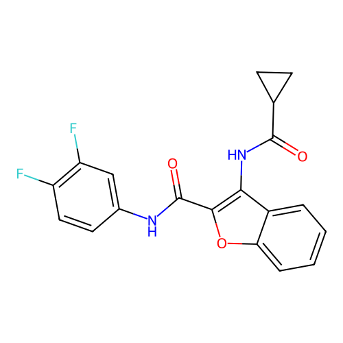 3-(cyclopropanecarboxamido)-N-(3,4-difluorophenyl)benzofuran-2-carboxamide structure