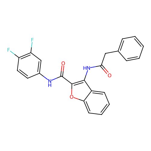 N-(3,4-difluorophenyl)-3-(2-phenylacetamido)benzofuran-2-carboxamide structure
