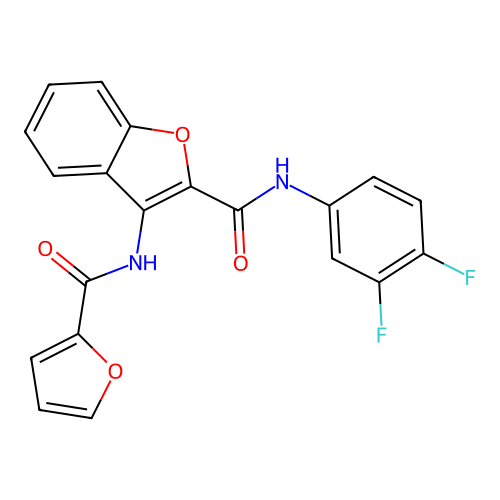 N-(3,4-difluorophenyl)-3-(furan-2-carboxamido)benzofuran-2-carboxamide structure