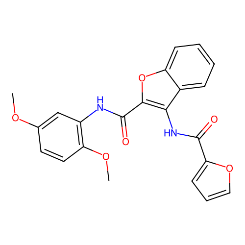 N-(2,5-dimethoxyphenyl)-3-(furan-2-carboxamido)benzofuran-2-carboxamide structure