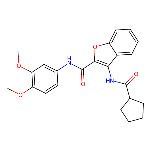 3-(cyclopentanecarboxamido)-N-(3,4-dimethoxyphenyl)benzofuran-2-carboxamide structure