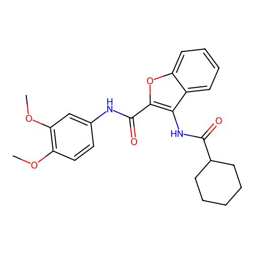 3-(cyclohexanecarboxamido)-N-(3,4-dimethoxyphenyl)benzofuran-2-carboxamide structure