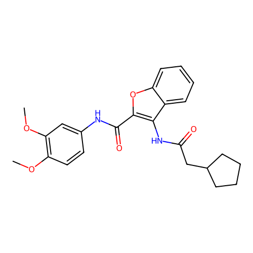 3-(2-cyclopentylacetamido)-N-(3,4-dimethoxyphenyl)benzofuran-2-carboxamide structure