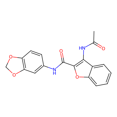 3-acetamido-N-(1,3-benzodioxol-5-yl)-1-benzofuran-2-carboxamide structure