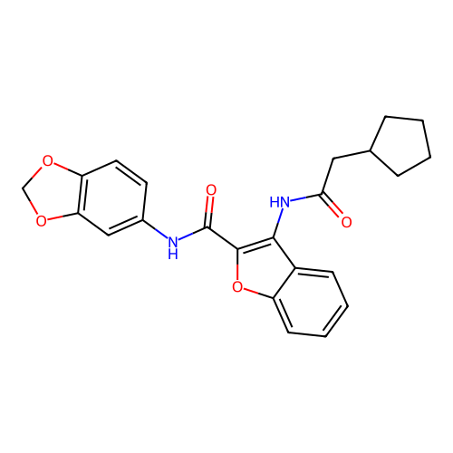 N-(benzo[d][1,3]dioxol-5-yl)-3-(2-cyclopentylacetamido)benzofuran-2-carboxamide structure