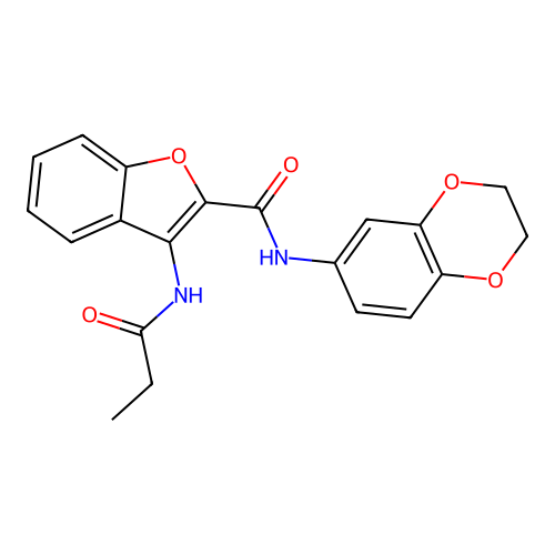 N-(2,3-dihydrobenzo[b][1,4]dioxin-6-yl)-3-propionamidobenzofuran-2-carboxamide structure