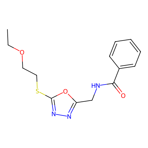 N-[[5-(2-ethoxyethylsulfanyl)-1,3,4-oxadiazol-2-yl]methyl]benzamide structure