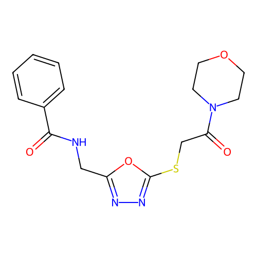 N-((5-((2-morpholino-2-oxoethyl)thio)-1,3,4-oxadiazol-2-yl)methyl)benzamide structure