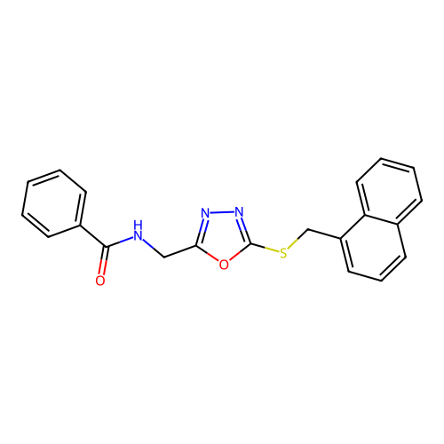 N-[[5-(naphthalen-1-ylmethylsulfanyl)-1,3,4-oxadiazol-2-yl]methyl]benzamide structure