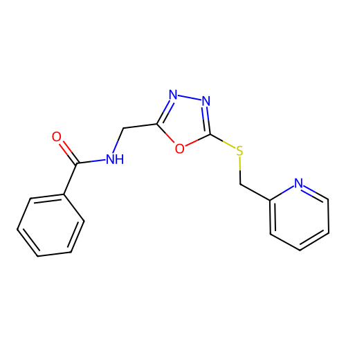 N-((5-((pyridin-2-ylmethyl)thio)-1,3,4-oxadiazol-2-yl)methyl)benzamide structure