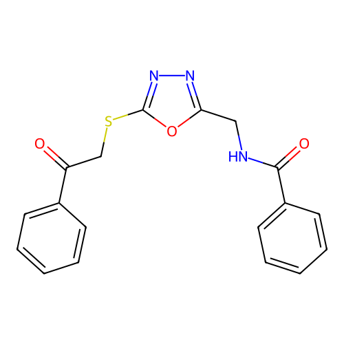 N-[(5-phenacylsulfanyl-1,3,4-oxadiazol-2-yl)methyl]benzamide structure