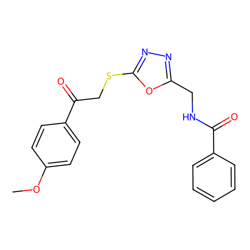 N-((5-((2-(4-methoxyphenyl)-2-oxoethyl)thio)-1,3,4-oxadiazol-2-yl)methyl)benzamide structure