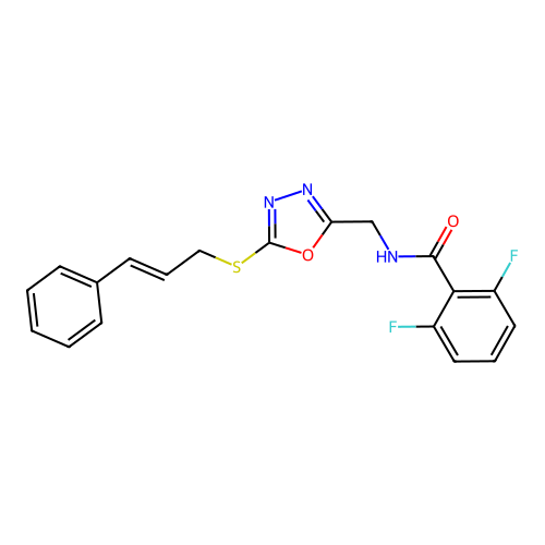 (E)-N-((5-(cinnamylthio)-1,3,4-oxadiazol-2-yl)methyl)-2,6-difluorobenzamide structure
