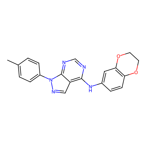 N-(2,3-dihydro-1,4-benzodioxin-6-yl)-1-(4-methylphenyl)-1H-pyrazolo[3,4-d]pyrimidin-4-amine structure