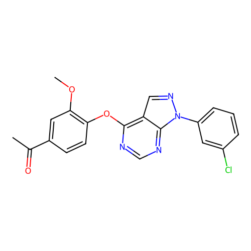 1-(4-{[1-(3-chlorophenyl)-1H-pyrazolo[3,4-d]pyrimidin-4-yl]oxy}-3-methoxyphenyl)ethan-1-one structure