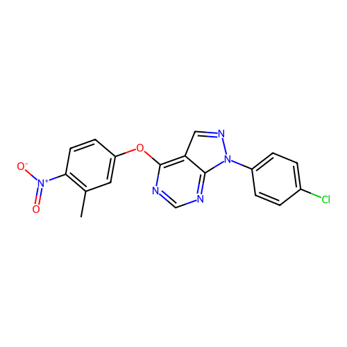 1-(4-chlorophenyl)-4-(3-methyl-4-nitrophenoxy)-1H-pyrazolo[3,4-d]pyrimidine structure