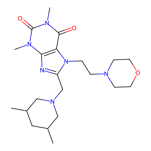 8-((3,5-dimethylpiperidin-1-yl)methyl)-1,3-dimethyl-7-(2-morpholinoethyl)-1H-purine-2,6(3H,7H)-dione structure