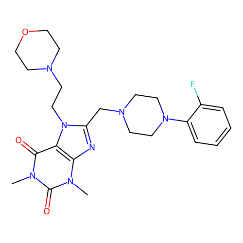 8-((4-(2-fluorophenyl)piperazin-1-yl)methyl)-1,3-dimethyl-7-(2-morpholinoethyl)-1H-purine-2,6(3H,7H)-dione structure
