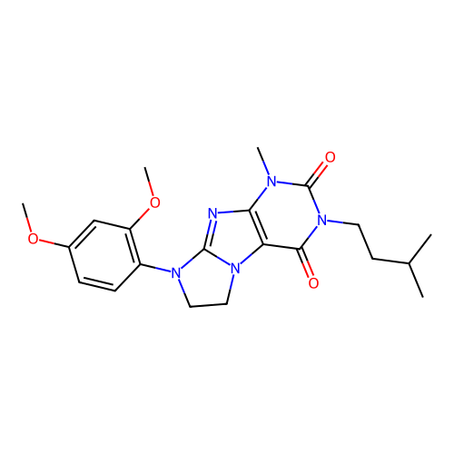 8-(2,4-dimethoxyphenyl)-3-isopentyl-1-methyl-7,8-dihydro-1H-imidazo[2,1-f]purine-2,4(3H,6H)-dione structure