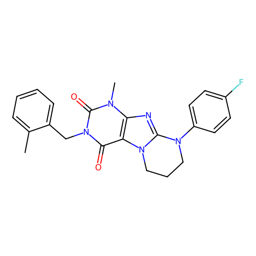 9-(4-fluorophenyl)-1-methyl-3-(2-methylbenzyl)-6,7,8,9-tetrahydropyrimido[2,1-f]purine-2,4(1H,3H)-dione structure