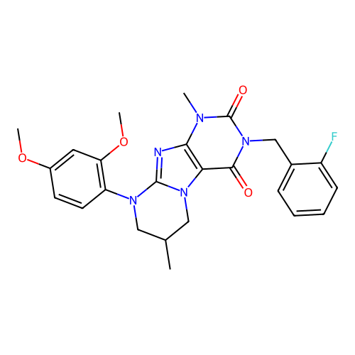 9-(2,4-dimethoxyphenyl)-3-(2-fluorobenzyl)-1,7-dimethyl-6,7,8,9-tetrahydropyrimido[2,1-f]purine-2,4(1H,3H)-dione structure