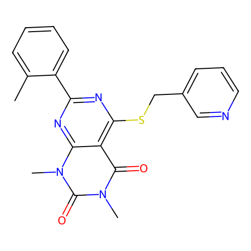 1,3-dimethyl-7-(2-methylphenyl)-5-{[(pyridin-3-yl)methyl]sulfanyl}-1H,2H,3H,4H-[1,3]diazino[4,5-d]pyrimidine-2,4-dione structure