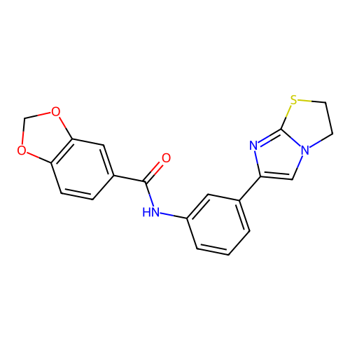 N-[3-(2,3-dihydroimidazo[2,1-b][1,3]thiazol-6-yl)phenyl]-1,3-benzodioxole-5-carboxamide structure