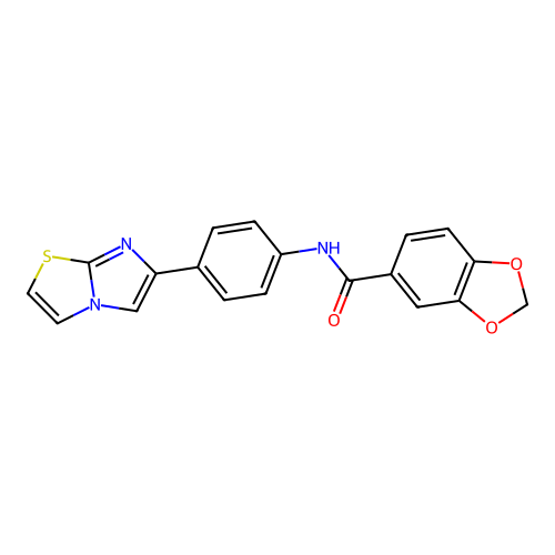 N-(4-{imidazo[2,1-b][1,3]thiazol-6-yl}phenyl)-2H-1,3-benzodioxole-5-carboxamide structure