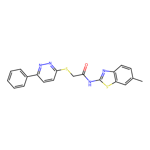 N-(6-methyl-1,3-benzothiazol-2-yl)-2-(6-phenylpyridazin-3-yl)sulfanylacetamide structure