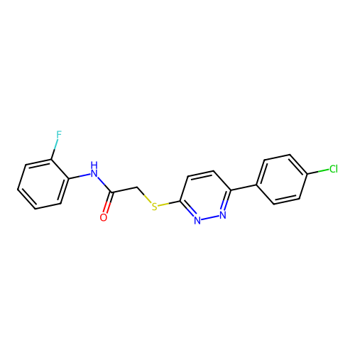 2-[6-(4-chlorophenyl)pyridazin-3-yl]sulfanyl-N-(2-fluorophenyl)acetamide structure