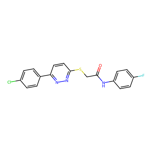 2-[6-(4-chlorophenyl)pyridazin-3-yl]sulfanyl-N-(4-fluorophenyl)acetamide structure