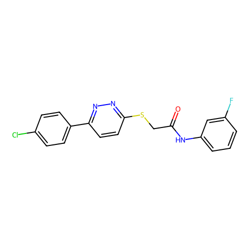 2-[6-(4-chlorophenyl)pyridazin-3-yl]sulfanyl-N-(3-fluorophenyl)acetamide structure