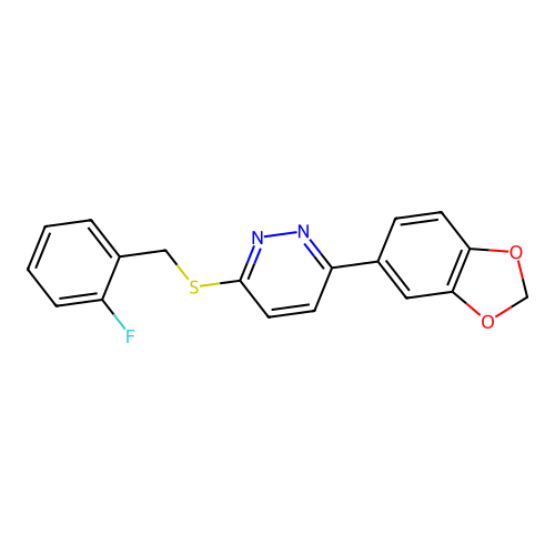 3-(Benzo[d][1,3]dioxol-5-yl)-6-((2-fluorobenzyl)thio)pyridazine structure